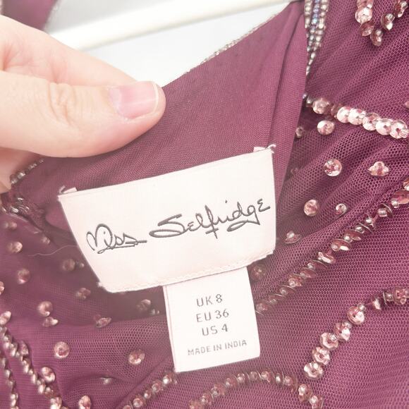 NEW Miss Selfridge Womens Party Evening Beaded Sequin Mini Dress Size 4 Purple‎ - Picture 5 of 11